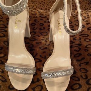 Beige sandals with silver worn 1x for sweet 16